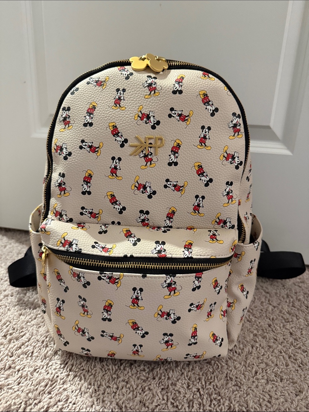 Freshly Picked Beige Mini Backpack with AOP Mickey Print